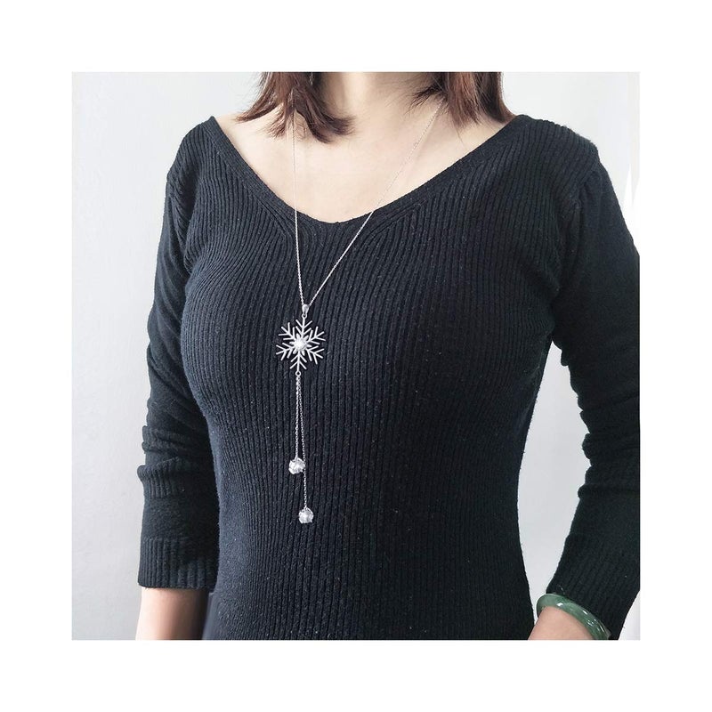 DAOCHONG S925 Sterling Silver Snowflake Long Sweater Chain Statement Snow Necklace Pendant for Women 28 inches - Image 2